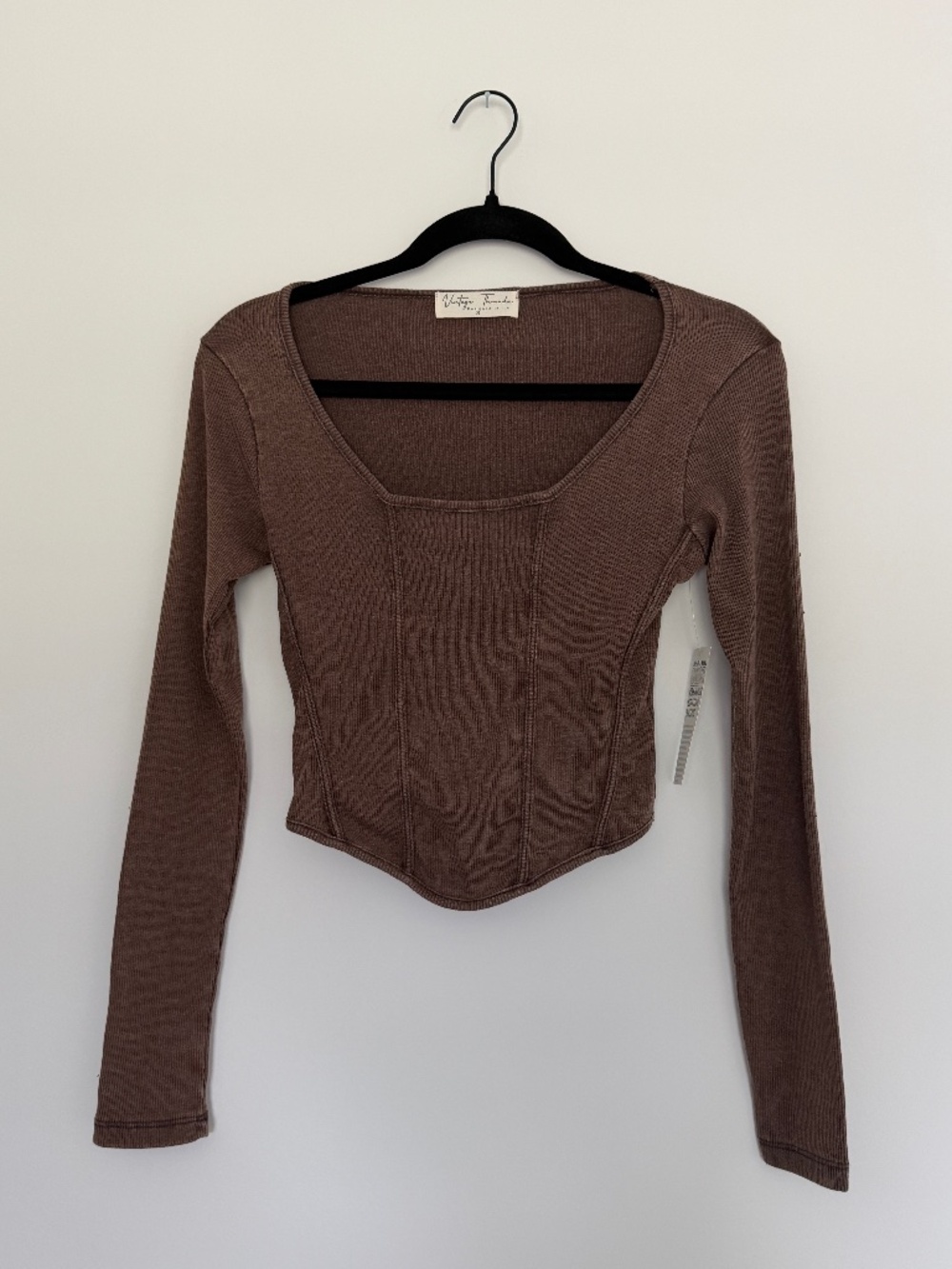 Brown Cotton Long Sleeve Corset Style Top Size Small NWT